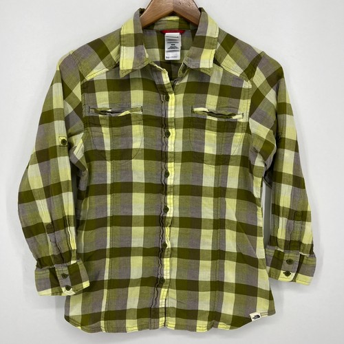 Camisa The North Face manga larga con botones para mujer M verde a cuadros algodón ligero - Imagen 1 de 9