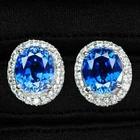 Magnificent Royal Blue Sapphire 14.12Ct 925 Sterling Silver White Gold Earrings