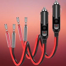 2Pcs Fused Male Car Cigarette Lighter Socket Plug Connector Cable Leads 12V~24V