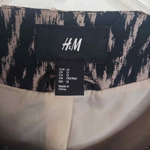 H&M Blazer Women 12 Black/ Brown Down Zipper Short Length Round Neck Long Sleeve - Picture 3 of 6