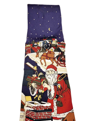Mark Pendleton CHRISTMAS SANTA on Roof w Toys Blue Vintage POLYESTER Necktie - Picture 3 of 16