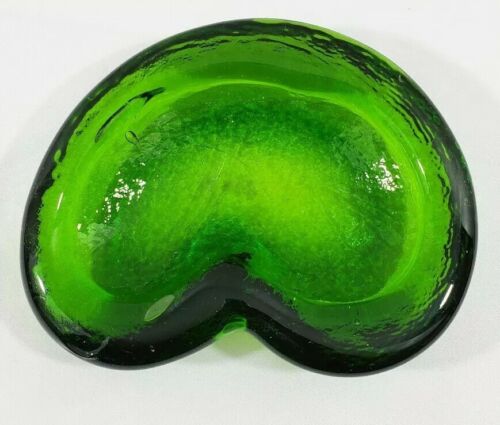 Vtg Glass Cigar Ashtray Thick Heavy Green Curvy Shape Trinket Tray Paper Weight - Picture 11 of 11