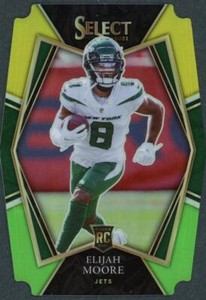 2021 Panini Select Elijah Moore Green Yellow Prizm Die Cut Rookie RC #156 Jets
