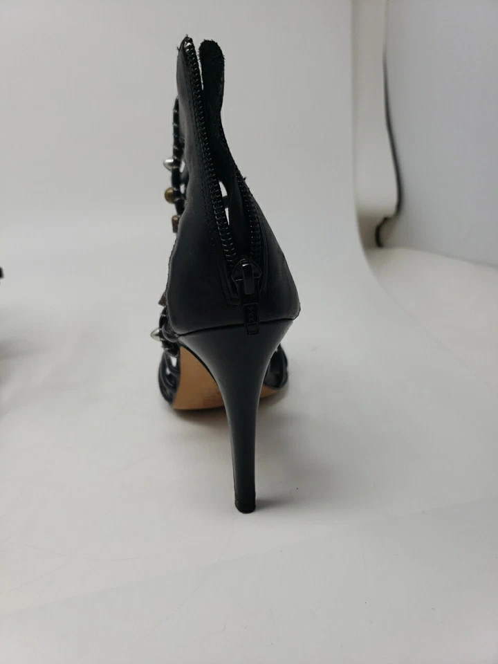 Jean-Michel Cazabat Talla 38/8 Tacón Gladiador Negro Bronce Cuero Dorado Remaches Cremallera Foto 4 de 4