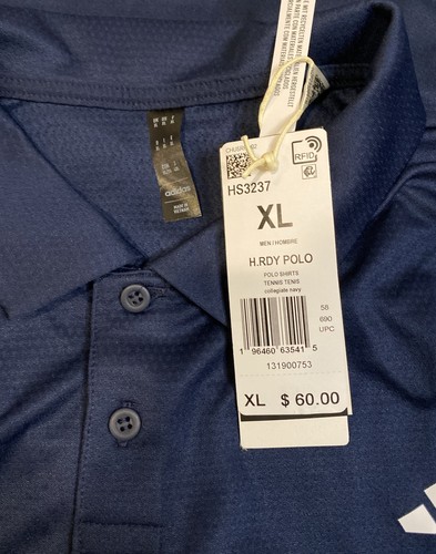adidas Heat Rdy Tennis Polo Shirt HS3237 Mens XL Collegiate Navy Polyester - Picture 6 of 8