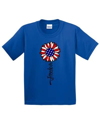 American Freedom kids T-Shirt USA Flower 4th Of July Patriotic Novelty Gift Tee - Picture 4 of 14