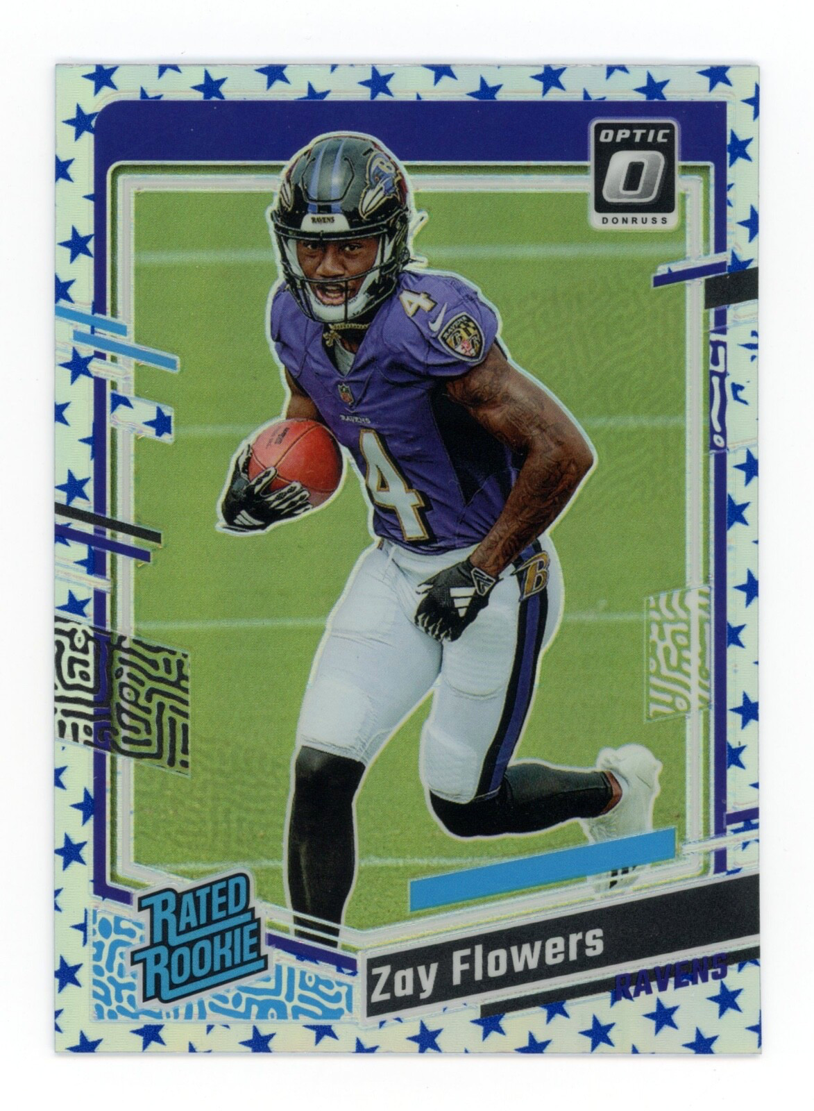 Zay Flowers 2023 Donruss Optic Rated Rookie Blue Stars RC #210 Ravens