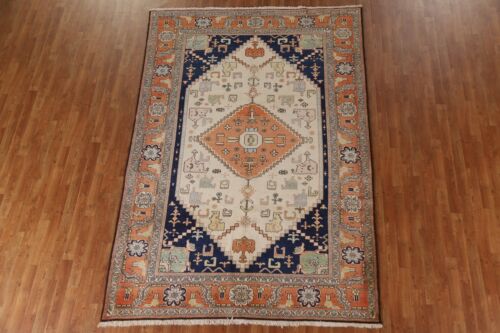 Tribal Ivory Heriz Serapi Handmade Area Rug Wool For Dining Room Carpet 6'x9' - Picture 2 of 12