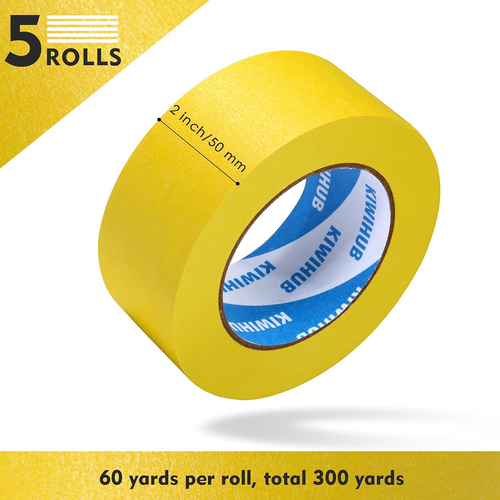 Yellow Painters Tape,2" X 60 Yards X 5 Rolls (300 Yards Total) - Medium Adhesive - Picture 2 of 12