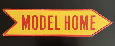Vintage Model Home Pointing Arrow Metal Sign Wall Hanging
