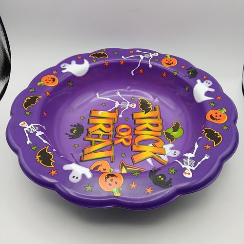 Plato de truco o trato vintage Berman Halloween Candy Bowl plástico esqueleto fantasma - Imagen 6 de 24