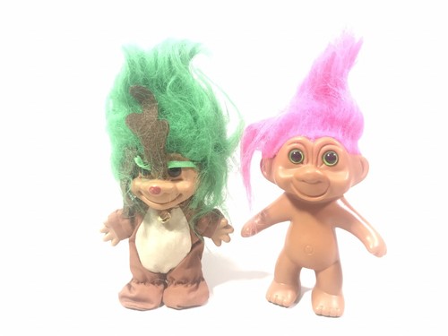 Lot of 2 Troll 1991 TNT Girl Troll Doll Green Eyes Russ - Picture 1 of 4