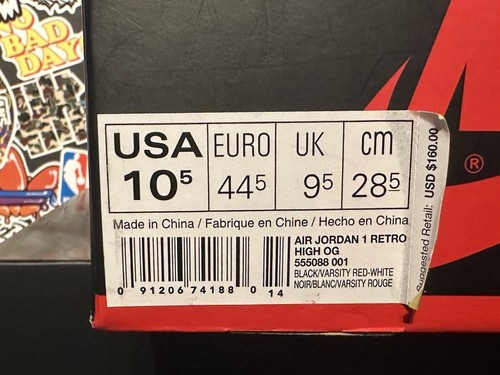 2016 Nike Air Jordan 1 Retro High OG “Banned” Bred Size 10.5 (555088-001) #2561 - Picture 11 of 12