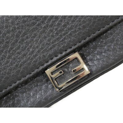 FENDI Nano Baguette Charm Keychain Gray Leather Authentic