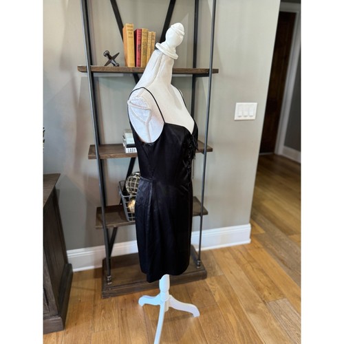 SAU LEE Polly Lace-up Front Satin Mini Slip Dress Black Womens Size 10 - Picture 7 of 12