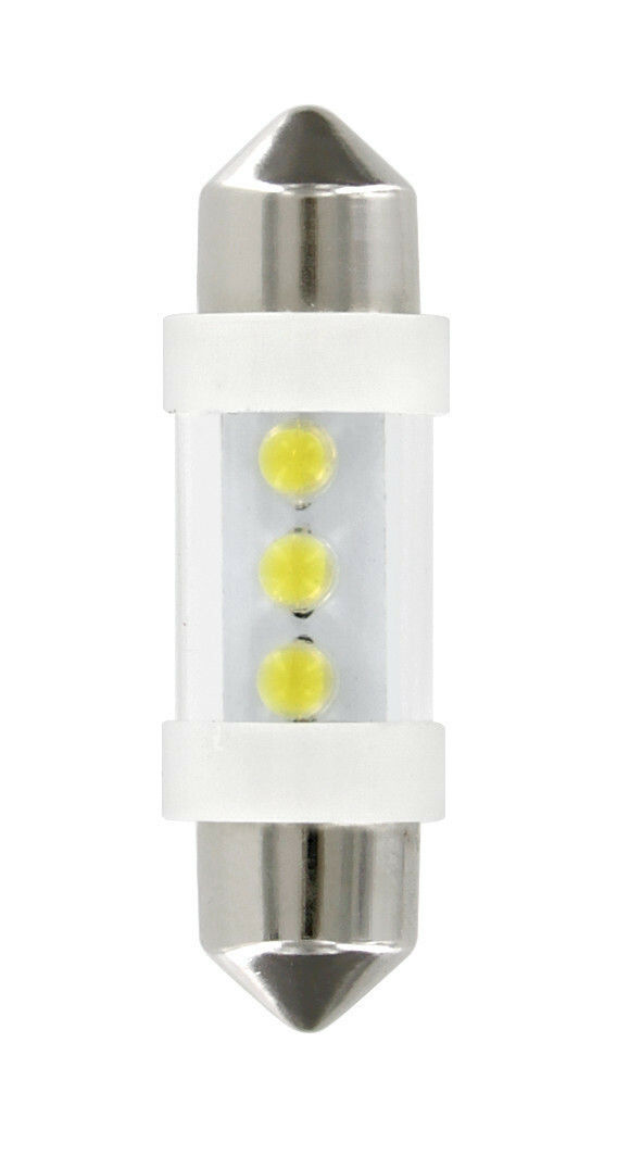 12V AUTO LAMPADA SILURO 3 LED (C5W) 10X35 MM SV8,5-8 2 PEZZI SCATOLA BLU
