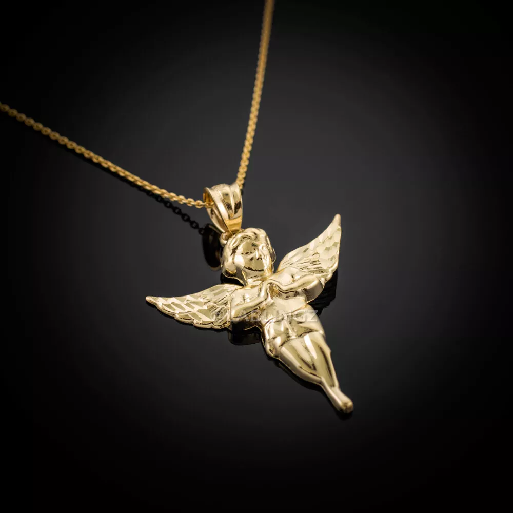 Yellow gold cheap angel pendant