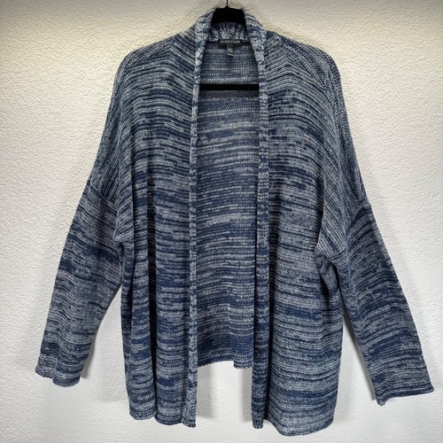 Eileen Fisher Strickjacke Damen XL offen gewebt Bio Leinen Lagenlook minimalistisch