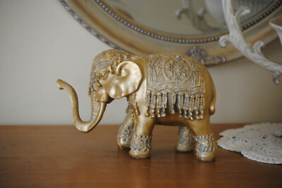Schone Figur Skulptur Elefant Elephant Aus Polyresin Gold B19 Cm Neu Ebay