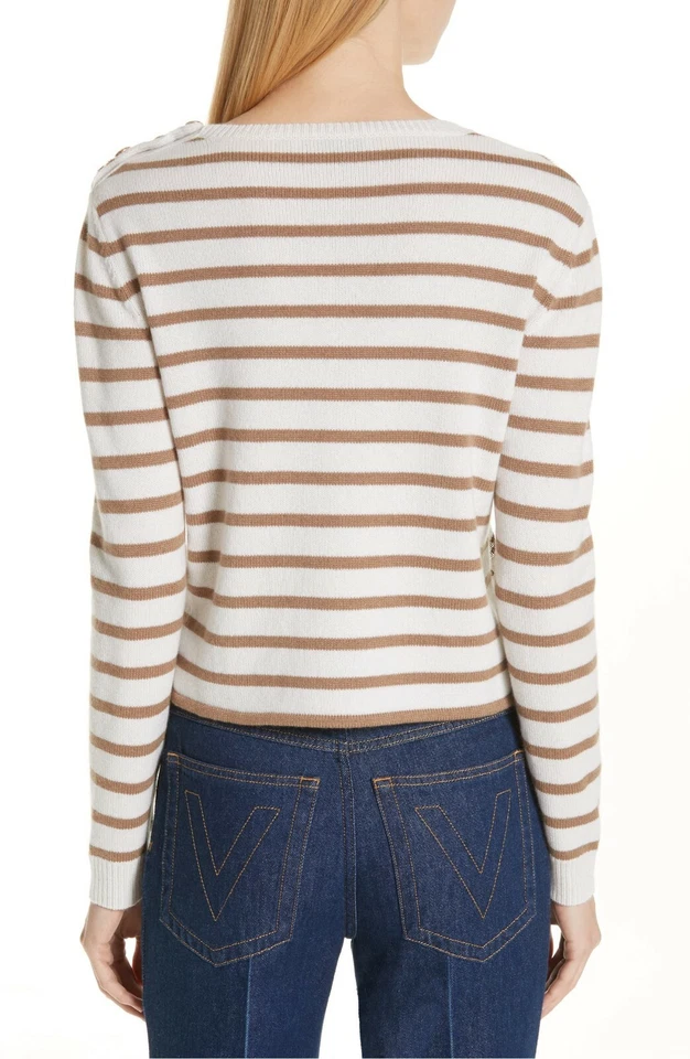 Suéter VALENTINO Beige Dorado Lentejuelas Adornado Lazo Botón Cachemira XS = 0/2 Foto 4 de 4