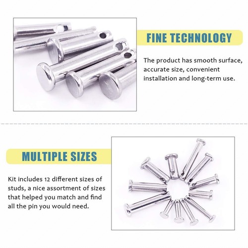 44Pcs Stainless Steel Clevis Pins Flat Head Single Hole Assortment Kit 10-25mm - Picture 4 of 7