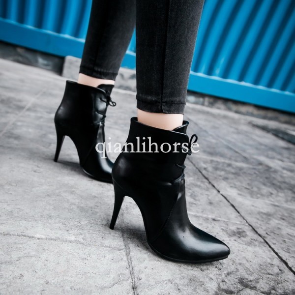 Women Pu Leather Formal OL Pumps Lace Up Stilettos Heel High Top SHoes us Women Pu Leather Formal OL Pumps Lace Up Stilettos Heel High Top SHoes us