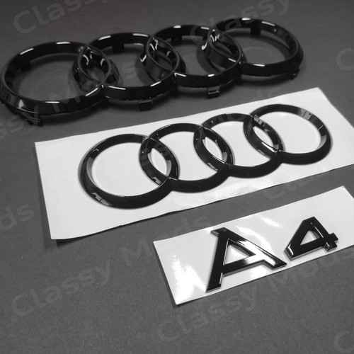 Audi A4 2009-2019 Front & Rear Rings Emblem Badge SET Gloss Black 2.0T TDI TFSI - Foto 8 di 12