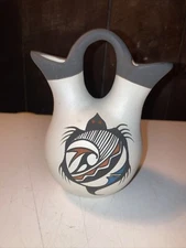 New Mexico Pottery Wedding vase signed  N.M. 5 1/2 inch tall, 4 1/2 in w