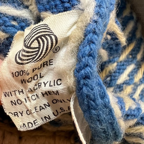 Vintage Cape West 100% Pure Wool Knit Hat Winter Cap Blue Cream Made in USA - Picture 10 of 11