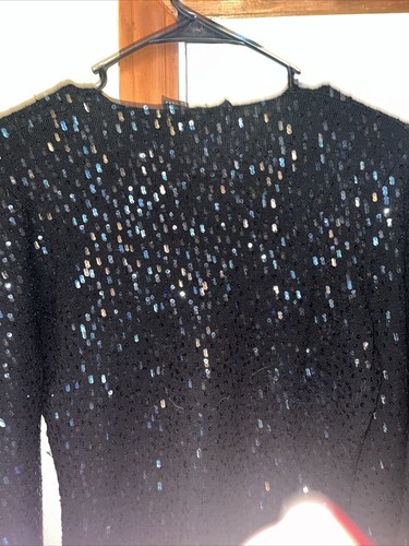 Lafayette 148 Black Sequin Sweater Wool Blend Size M Gorgeous Bell Sleeves Rare - Picture 9 of 14