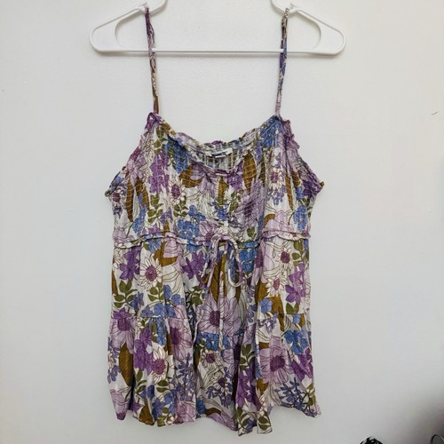 American Eagle Smocked Babydoll Cami XL Floral Retro Y2K Hippie Peasant Festival