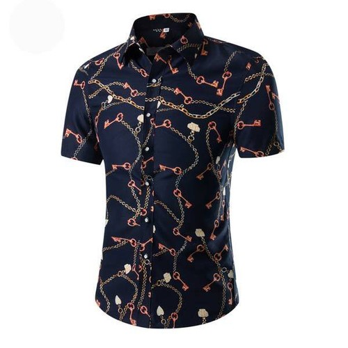 Casual tops stylish floral formal dress shirt luxury summer men's short sleeve - Picture 9 of 32