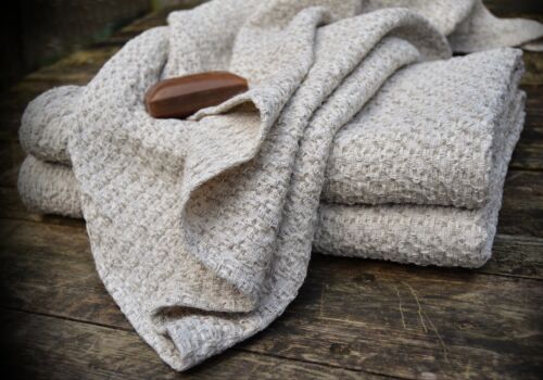 Asciugamano da bagno in lino naturale, asciugamano per capelli mano corpo lenzuolo da bagno ammorbidito LINO ECO - Foto 4 di 12