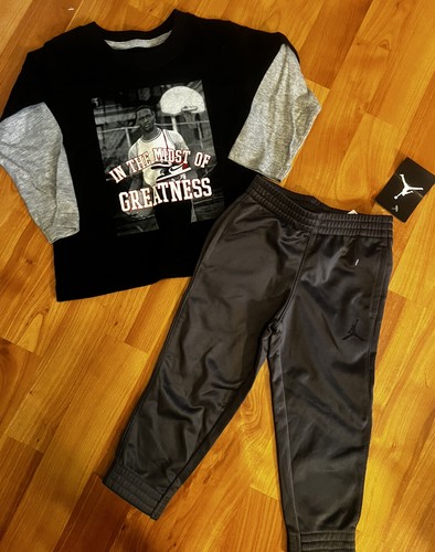 JORDAN Boy's AIR JORDAN T-Shirt Joggers Pants Outfit 2T Black NWT - Picture 5 of 6