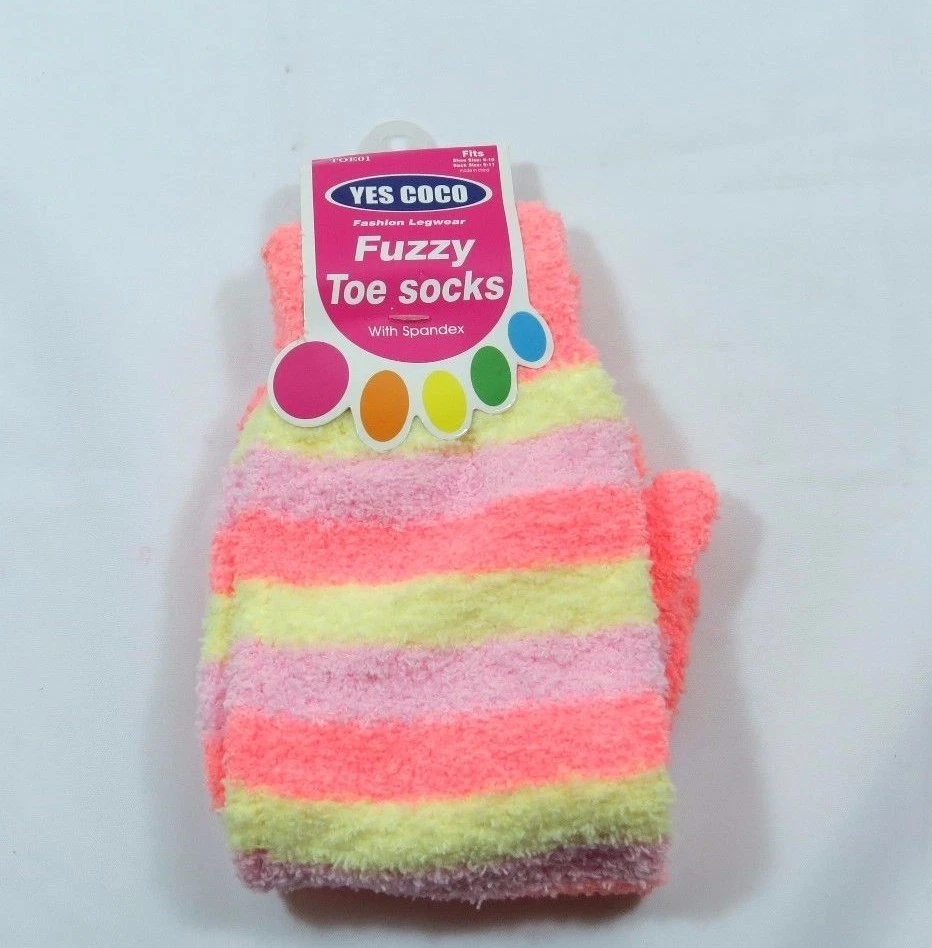 Toe Flip Flop Fuzzy Toe Socks soft Orange Lavender Yellow Stripes Womens 9-11 B - Image 2 of 2