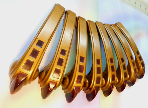 Set Of 8 Art Deco Brass Tone Vertical Drawer Pull Claw Handles w Red Enamel 5.5" - Picture 12 of 24