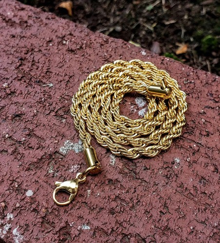 Collar de cadena de cuerda 3 mm 4 mm chapado en oro 14K para hombre joyería hip hop - Imagen 3 de 3
