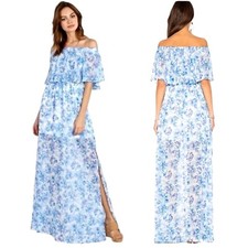 Show Me Your Mumu Dress Women XS Blue White Floral Mama Blues Hacienda Maxi Boho