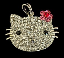 Hello Kitty Rhinestone Pendant Pink Flower Chain Included