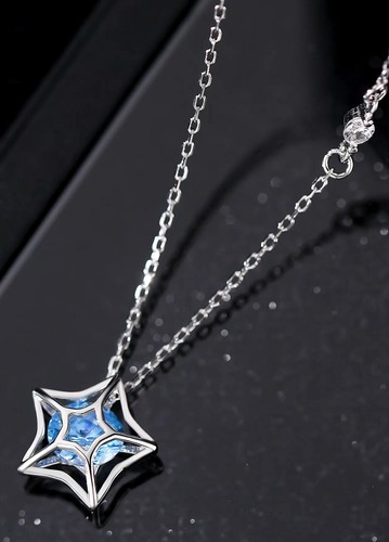 Brilliant Star with Crystals Dainty Pendant Adjustable Necklace Sterling Silver - Picture 3 of 8