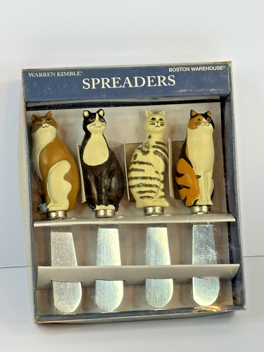 Boston Warehouse Warren Kimble Arte Popular Gatos Juego de 4 Esparcidores de Cuchillos de Queso - Imagen 3 de 4