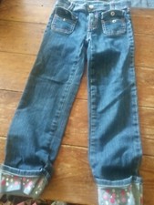 Guc Gymboree denim jeans girls 6 pink dots cuff trim