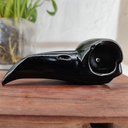 3.6" Natural Obsidian Carved crow Skull Crystal Raven Crystal Skull Reiki Gem - Picture 5 of 12