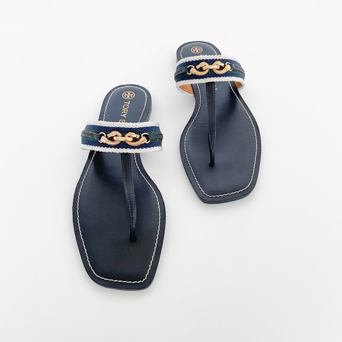 Tory Burch Jessa Thong Sandals Size 10 Navy Blue Leather Square Toe Flip  Flop | eBay