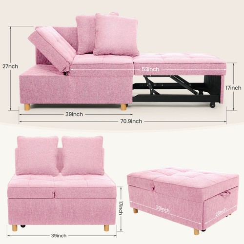 Folding Ottoman Sofa Bed Chair 4-in-1 Sleeper Sofa Adjustable Backrest Love seat - Picture 24 of 158