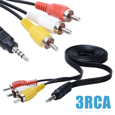 5ft 3.5mm Plug AUX Male to 3 RCA AV Audio Video TV Cable Cord Wire Adapter