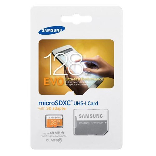 Carte mémoire flash SAMSUNG 128Go EVO MicroSD Micro SDXC classe 10 avec adaptateur SD - Photo 1 sur 3