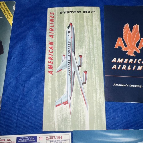AMERICAN AIRLINES 1961 Ticket & Sleeve,postcards, brochures, $2 Bag, System Map+ - Picture 7 of 24
