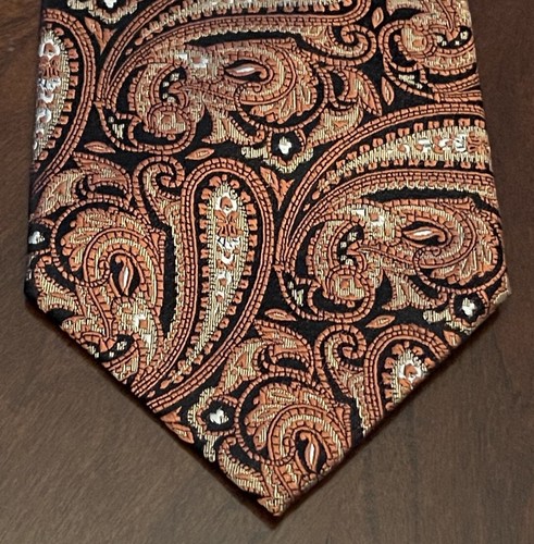 Burma Bibas Orange Black 100% Silk Men’s Neck Tie Made In China