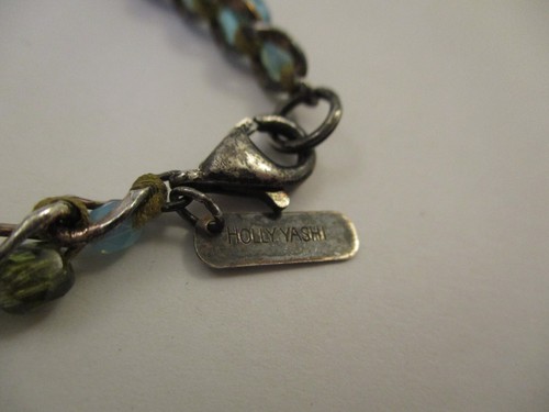 Holly Yashi Signed Sterling Silver Clasp Blue Beaded Bracelet Anklet 7.5" - Picture 2 of 5